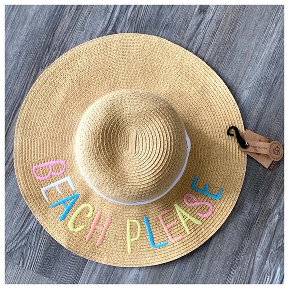 NWT C.C Straw Floppy Brim Sun Hat with lettering - Picture 7 of 9
